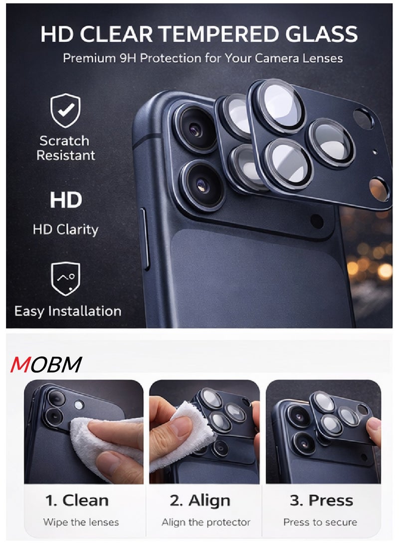 MOBM For iPhone 17 Pro Max Camera Protector Lens Cover Dark Blue Pack of 2 - Image 2